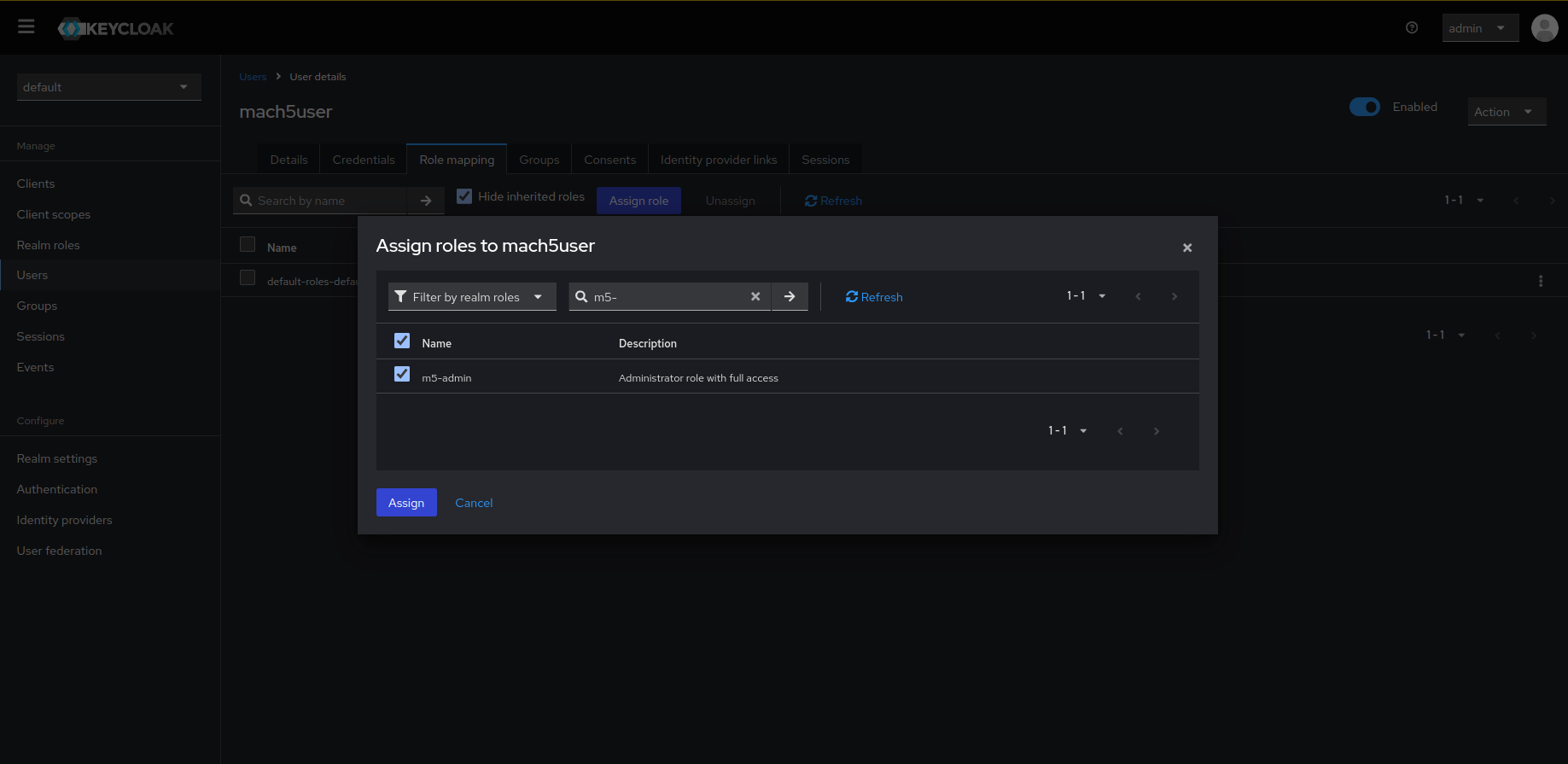 Assign M5 Admin Role