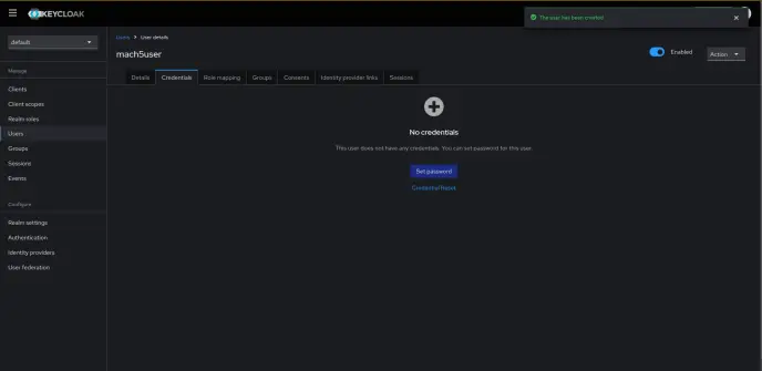 Keycloak Credentials Tab