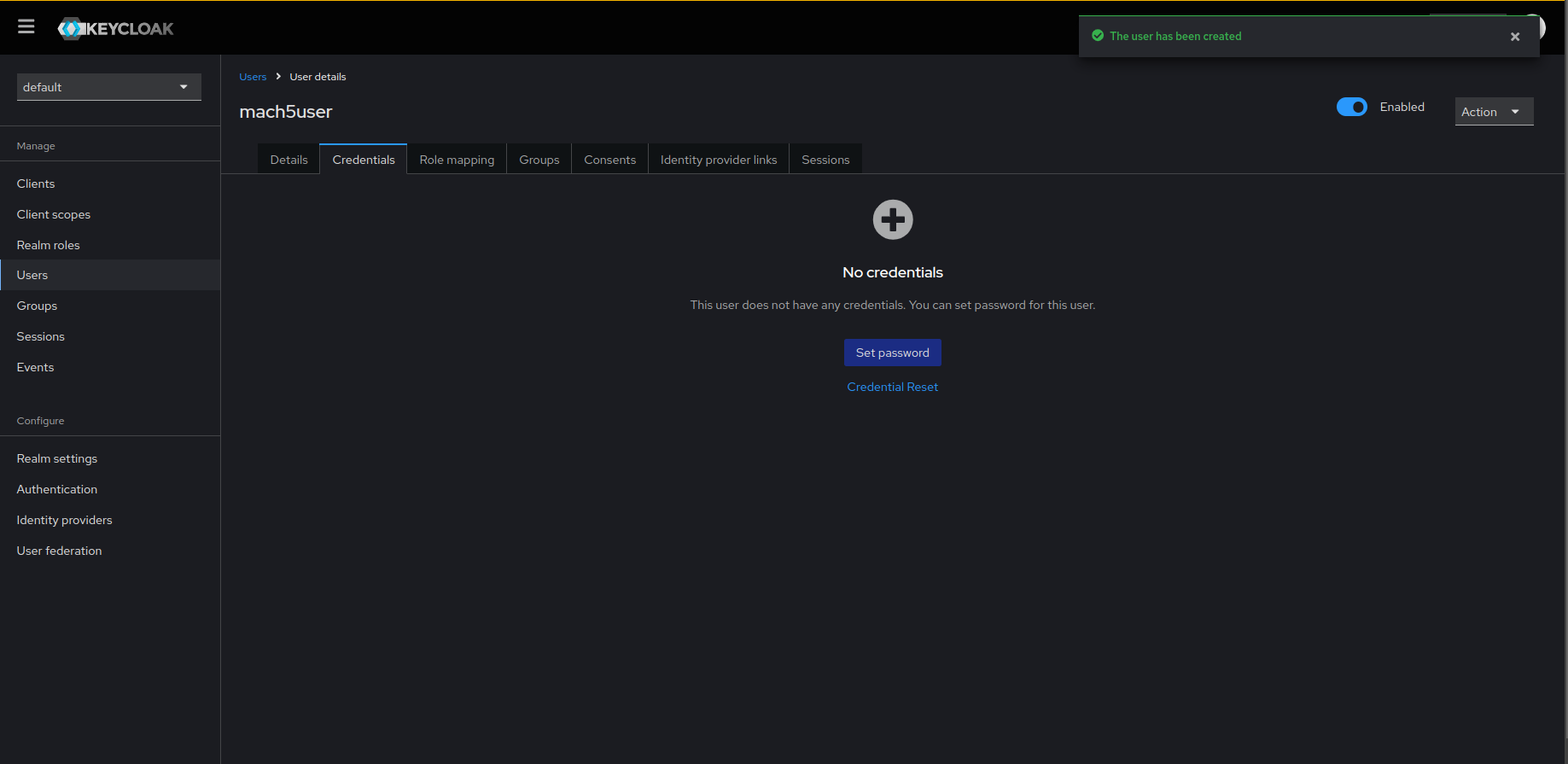 Keycloak Credentials Tab