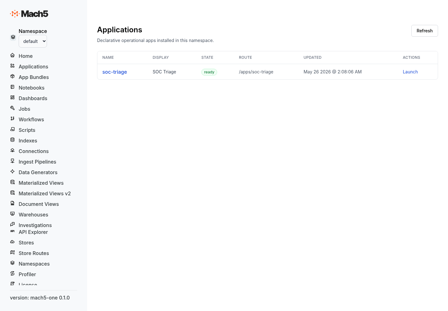 Applications list in Mach5
