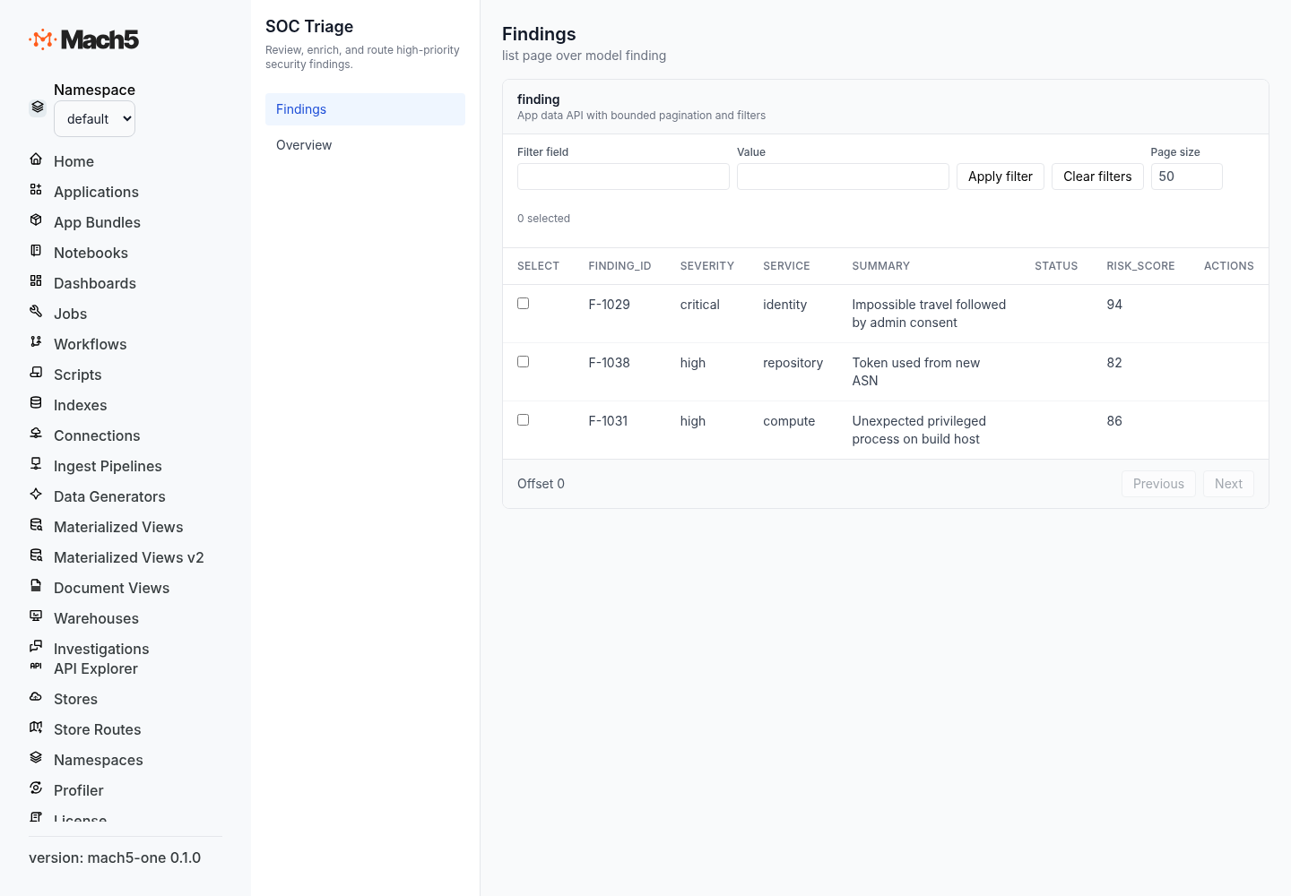 SOC triage declarative app screenshot