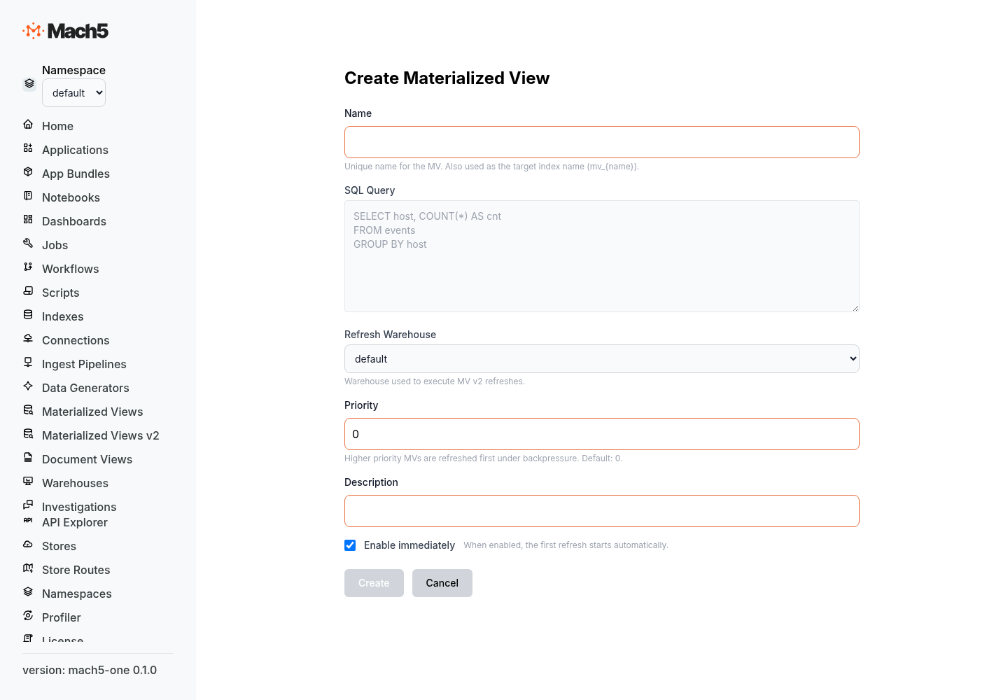 Create Materialized View v2